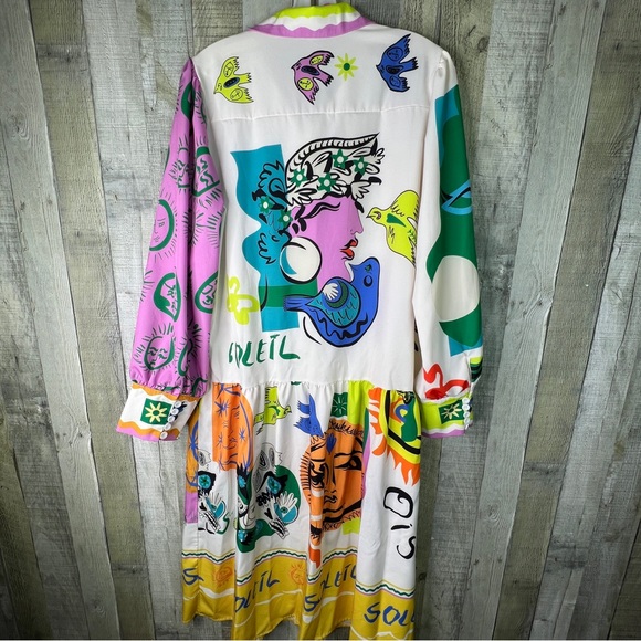 Fashion Multi Print Maxi Dress Button Front Long Sleeve w/Button Cuff w/Collar - Picture 7 of 9